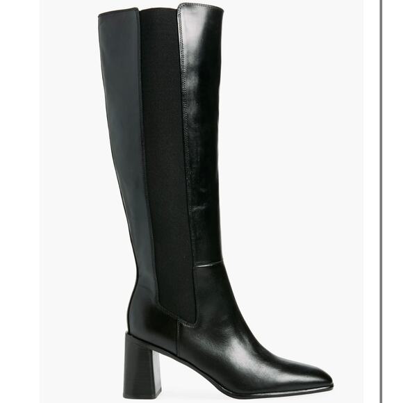 Nordstrom Tyra Black Tall Knee High Boot Sz 9.5 Leather Pull-On Elastic Gore NIB - Picture 1 of 14
